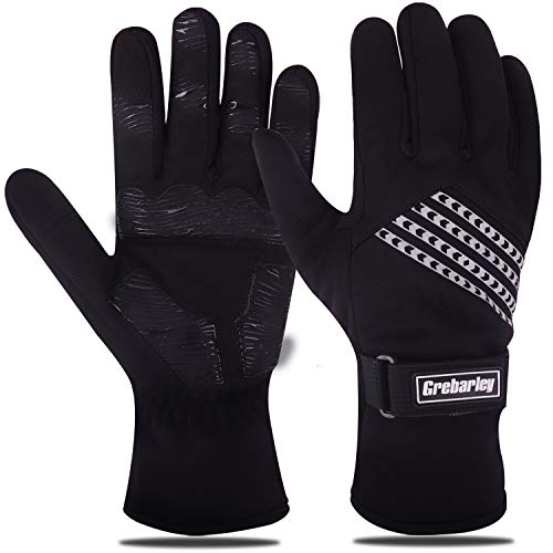 Grebarley Guantes de Clismo, Guantes Cálidos de Invierno para Esquiar, Andar en Bicicleta, Correr y Conducir, Impermeables, a Prueba de Viento, Ajustables, Flexibles Hombres/Mujeres (Negro, L)