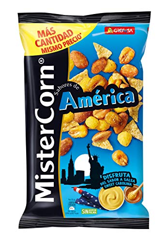 Grefusa 109849 - MisterCorn América | Cocktail de Frutos Secos con Sabor a Salsa Sweet Carolina - 180 gr