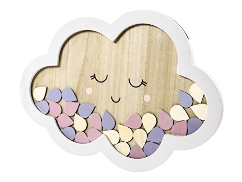 GUESTBOOK de madera con forma de nube con 30 gotas, de colores, para escribir, 31 cm de alto x 43 cm de ancho GUESTBOOK de madera con forma de nube con 30 gotas, de colores, para escribir, 31 cm de alto x 43 cm de ancho