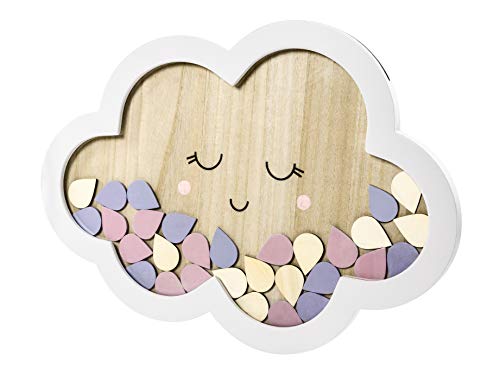 GUESTBOOK de madera con forma de nube con 30 gotas, de colores, para escribir, 31 cm de alto x 43 cm de ancho