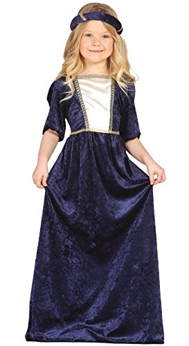 Guirca - Disfraz medieval con vestido y diadema, para niños de 5-6 años, color azul (85597)