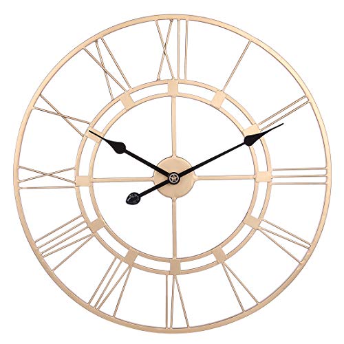 H0_V Reloj de pared grande de 60 cm, diseño de números romanos en 3D, color dorado