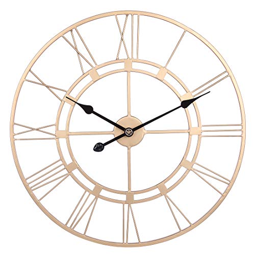 H0_V Reloj de pared grande de 60 cm, diseño de números romanos en 3D, color dorado H0_V Reloj de pared grande de 60 cm, diseño de números romanos en 3D, color dorado