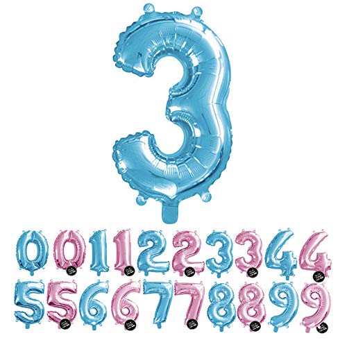 Haioo Globo Número de Cumpleaños en Metalizado Ideal para Fiesta de cumpleaños y Aniversarios Hinchable y Deshinchable (Azul 3)