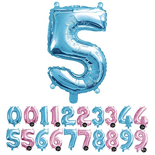 Haioo Globo Número de Cumpleaños en Metalizado Ideal para Fiesta de cumpleaños y Aniversarios Hinchable y Deshinchable (Azul 5)