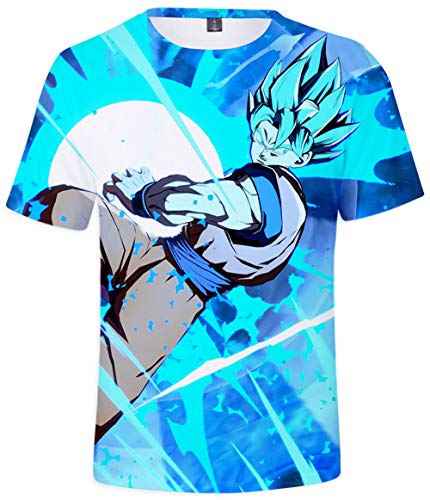 HAOSHENG Unisex T-Shirt Colorful Impreso en 3D Dragon Ball Goku Super Saiyan Camisetas Hip Hop(S)