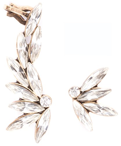Happiness Boutique Damas Pendientes Ear Cuff Asimétricos con Cristales Claros | Ear Crawlers Llamativos en Oro Vintage Libres de Níquel