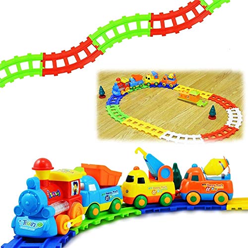 Happy Builders Choo Choo - Juego de trenes de dibujos animados, 210 cm, circunferencia de la pista para niños, funciona con pilas, juguete de Navidad