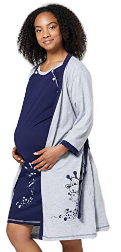 HAPPY MAMA Para Mujer Set Camisón Bata Premamá Embarazo Lactancia 1165 (Gris & Armada, 36-38,)