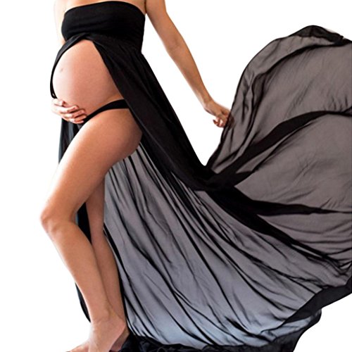 Harrystore 2017 Verano Mujeres Embarazadas Fotografía Props Vestidos De Gasa Vestido De Hombros (XL, Negro)