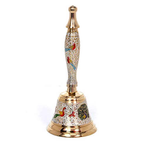 Hashcart - Colorida campana de mano/«ghanti» tradicional india elaborada en latón ideal para el «puja», oraciones, festivales y Navidad, color azul