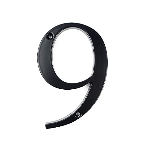 HASWARE Signo de número de casa Números de puerta modernos de 4 pulgadas (10 cm) Placa de señalización Números de dirección de la calle Aleación de zinc (9, Negro)
