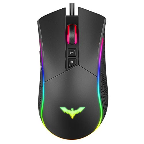 havit Ratón Gaming 7 Botones Mouse Gaming programables Iluminación RGB [800-1600-2400-4800] para Windows7/8/10/Xp/Vista/Linux（MS733）