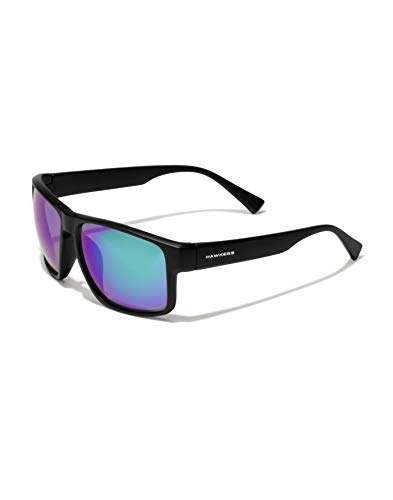 HAWKERS Gafas de Sol Deportivas Faster, para Hombre y Mujer, con Montura Negra Mate y Lente cromada Morado con Efecto Espejo, Protección UV400, Verde polarizado, Talla única Unisex-Adult