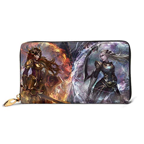 Hdadwy League Legends Cartera RFID Cremallera Cartera de Cuero Genuino Alrededor del Titular de la Tarjeta Organizador Cartera de Embrague Impermeable y Duradera Adecuada para Hombres y Mujeres