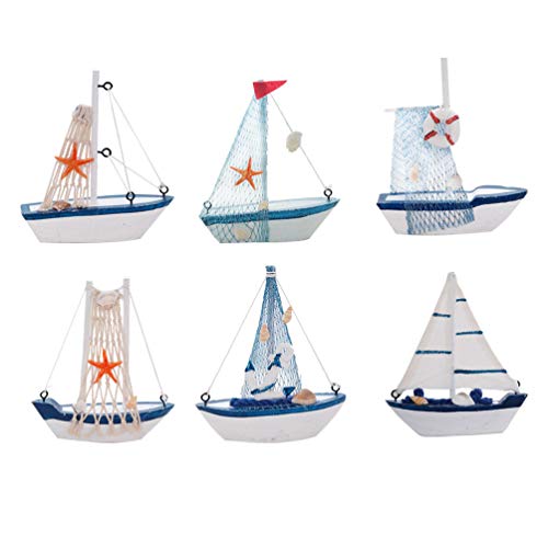 Healifty - Lote de 6 pegatinas en miniatura para barco de vela, madera, diseño de hada de jardín, decoración de bricolaje, paisaje, paisaje Bonsái, playa