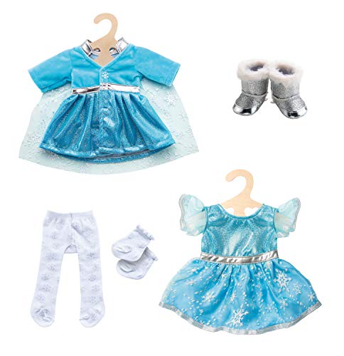 Heless 51727 - Conjunto de Princesa del Hielo, 5 Piezas, Vestido para muñecas, Abrigo con Capa, Medias y Calcetines con Cristales de Hielo en Color Blanco, Botas en Plata, Talla 28 - 35 cm