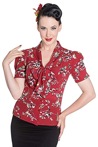 Hell Bunny - Blusa Birdy estilo vintage de los años 40/50, Segunda Guerra Mundial, estilo chica de campo pin-up, para mujer Rojo rosso 48