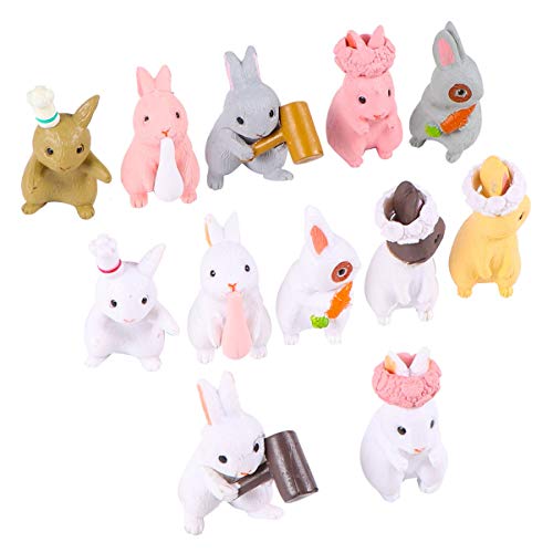 Hemoton - Lote de 12 figuras de conejo en miniatura para decoración de jardín de hadas o jardín