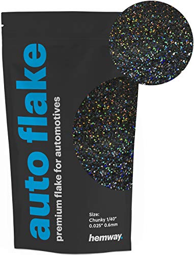 Hemway Automotive Escamas de metal con purpurina CHUNKY 1/40" 0.6mm 100g para uso con pintura en aerosol automóviles de coche, bicicleta, furgoneta, camioneta, vagón, pintura negra holográfica) Hemway Automotive Escamas de metal con purpurina CHUNKY 1/40" 0.6mm 100g para uso con pintura en aerosol automóviles de coche, bicicleta, furgoneta, camioneta, vagón, pintura negra holográfica)