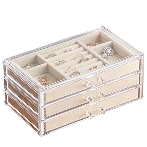 HerFav Joyero Organizador para Mujer de 3 Niveles, Transparente Caja para Joyas HerFav Joyero Organizador para Mujer de 3 Niveles, Transparente Caja para Joyas