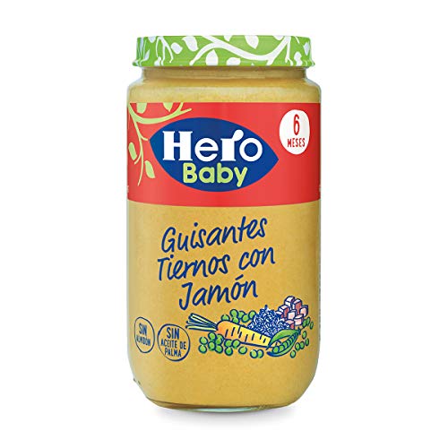 Hero Baby Guisantes con Jamón, Tarrito de Cristal 235 gr - Pack de 6 (Total 1410 grams)