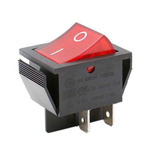 Heschen - Interruptor basculante DPST de encendido y apagado, 4 terminales, luz roja, 16 A, 250 V CA, 2 unidades