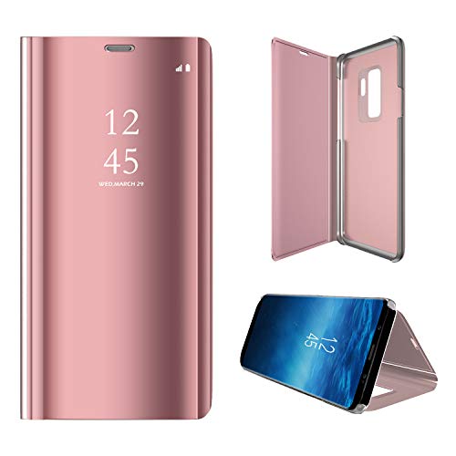 Hexcbay Funda Samsung Galaxy S9, Samsung Galaxy S9 Plus, Elegant Mirror Flip Funda Protectora Ultra Delgada Resistente a Prueba de Golpes Funda para Galaxy S9/S9 Plus (Samsung S9 Plus, Rosa roja)