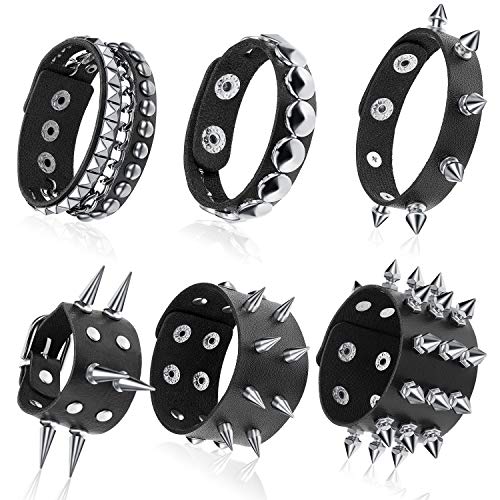 Hicarer 6 Piezas Pulseras de Tachonado de Punk Pulsera de Remaches Pulsera Brazalete de Cuero con Remaches para Navidad Hicarer 6 Piezas Pulseras de Tachonado de Punk Pulsera de Remaches Pulsera Brazalete de Cuero con Remaches para Navidad