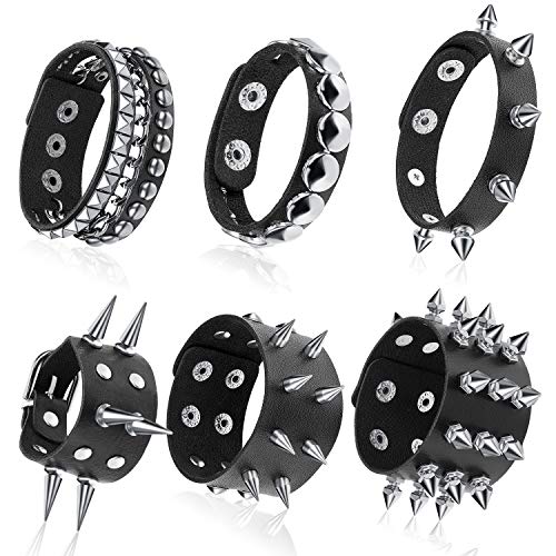 Hicarer 6 Piezas Pulseras de Tachonado de Punk Pulsera de Remaches Pulsera Brazalete de Cuero con Remaches para Navidad