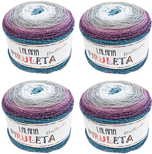 Hilo de Acrilico y lurex Ovillo de Lana para Tejer Crochet Ganchillo o Punto Torrijo PIRULETA 150g (4 unidad *150g) | MULTICOLOR 2643