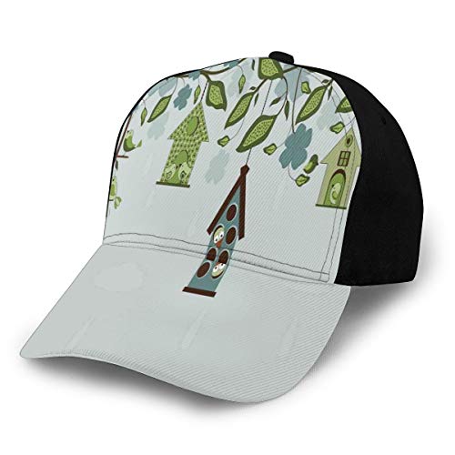 Hip Hop Sun Hat Baseball Cap,Birds Sitting In Cages Hanged On Floral Tree Branches Peace Blooming Nature Print,For Men&Women