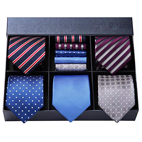 HISDERN Lote 5 PCS Clasico Formal Elegante Hombres Corbata de seda Set Corbata & Panuelo de bolsillo - Conjuntos multiples