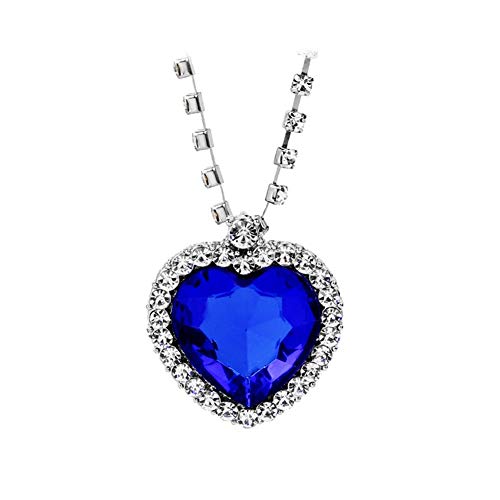 HMOOY Titanic Heart of The Ocean Collar Plateado Cristal Azul Creado con Zafiro Colgante Gran Corazón del Océano Collar Joyas Regalo del Día de la Madre (Blue)