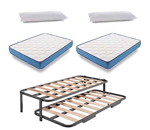 HOGAR24 ES Cama Nido Metálica Reforzada + 2 Colchones Viscoelasticos Viscorelax + 2 Almohadas De Fibra Resinada, 90x190 cm HOGAR24 ES Cama Nido Metálica Reforzada + 2 Colchones Viscoelasticos Viscorelax + 2 Almohadas De Fibra Resinada, 90x190 cm