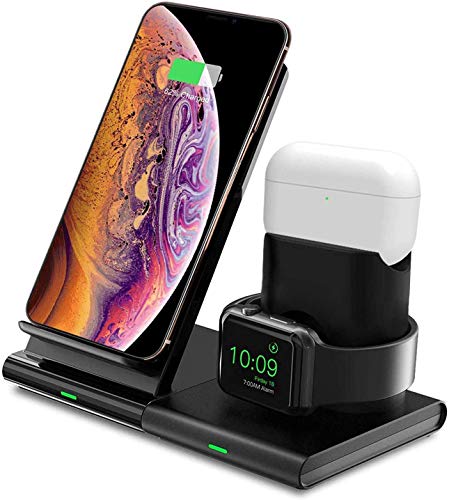 Hoidokly 3 in 1 Wireless Charger Qi 7.5W Fast Charging Station Magnetic and Detachable Stand for iWatch Series 5/4/3/2, Airpods, iPhone 12/12 Pro Max/11/11 Pro Max/XS Max/XS/XR/X/8/8P(No iWatch Cable)