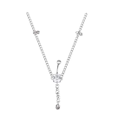 Holibanna Cadena del Vientre Rhinestone Cadena de la Cintura Cadena del Cuerpo Cristal Gota Colgante Ombligo Piercing joyería del Cuerpo para Dama niñas Mujeres (Blanco)