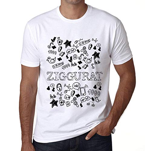 Hombre Camiseta Vintage T-Shirt Gráfico Doodle Art Ziggurat Blanco
