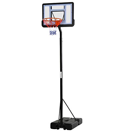 HOMCOM Canasta de Baloncesto con Soporte Móvil con Ruedas Aro de Basket Ajustable en Altura con Base Rellenable para Niños y Adultos 86x153x250-350 cm Negro