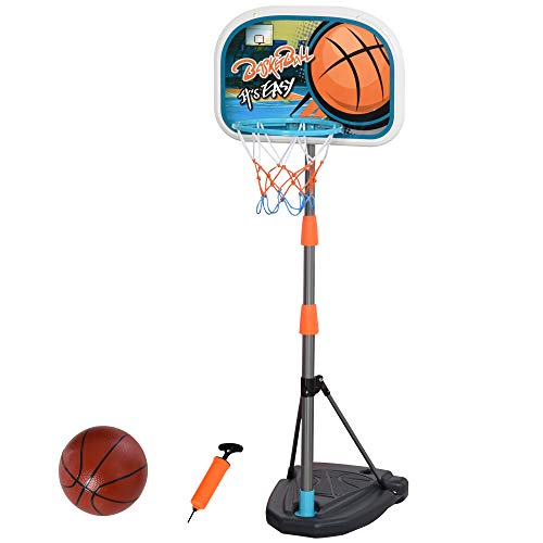 HOMCOM Canasta de Baloncesto para Niños Aro Baloncesto con Soporte Altura Ajustable y Base Rellenable Incluida Interior y Exterior 32x65x126-158 cm