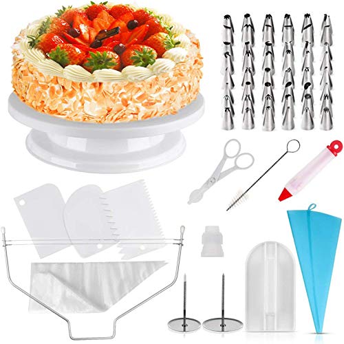 HOMEASY Juego de Decoración de Pasteles 71 Piezas con Plato Gratorio para Tartas, Repostería y Pastelería Utensilios con Boquillas de Acero Inoxidable, Bolsa de Silicona y Bolsa de Tubería Desechable