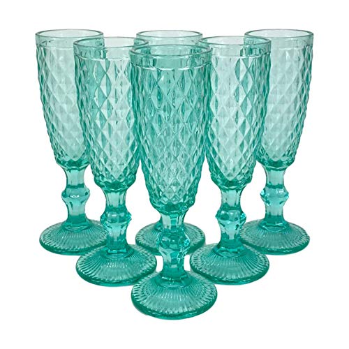 Homevibes Juego De 6 Copas De Champan/Cava Color Celeste, Diseño Retro, 6x20, Cristaleria De Calidad Homevibes Juego De 6 Copas De Champan/Cava Color Celeste, Diseño Retro, 6x20, Cristaleria De Calidad