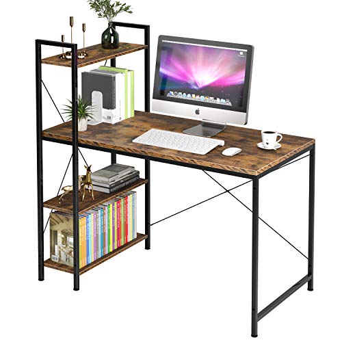 Homfa Mesa Escritorio Mesa Ordenador Escritorio de Computadora para Oficina Despacho Estudio con 3 Estantes Patas de Metal Pies Ajustables Estilo Industrial Vintage 120x60x120cm