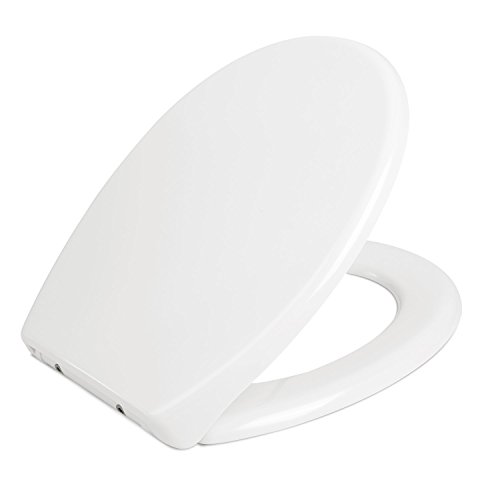 HOMFA Tapa y Asiento WC Universal Cierre Suave y Bajada Lenta de Plástico Duro Tapa de Inodoro con Freno Fácil para Instalación y Desmontaje en Forma de O (Blanco)