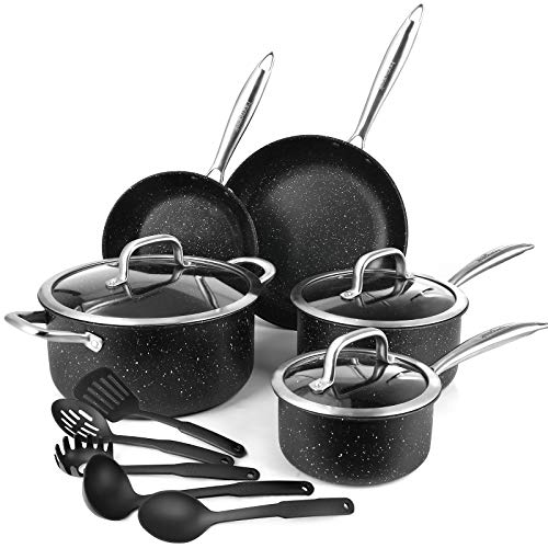 homgeek Baterías de Cocina 13 piezas, Sartenes Induccion Antiadherentes, Viene Con 3 Tapas de Vidrio y 5 Sartén, Apta Para Todo Tipo de Cocinas Incluso Inducción, Recubrimiento de Teflón. homgeek Baterías de Cocina 13 piezas, Sartenes Induccion Antiadherentes, Viene Con 3 Tapas de Vidrio y 5 Sartén, Apta Para Todo Tipo de Cocinas Incluso Inducción, Recubrimiento de Teflón.