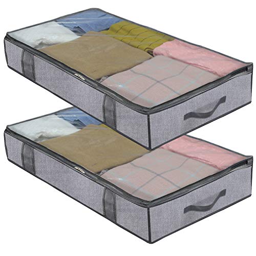 homyfort Juego de 2 Bolsa de Almacenamiento Plegable Debajo de la Cama Organizador de Edredones, Manta, Ropa, con Cremallera y 4 Asas, Plegable, 100 x 50 x 15 CM, Gris Lino, DEXDUBBP2 homyfort Juego de 2 Bolsa de Almacenamiento Plegable Debajo de la Cama Organizador de Edredones, Manta, Ropa, con Cremallera y 4 Asas, Plegable, 100 x 50 x 15 CM, Gris Lino, DEXDUBBP2