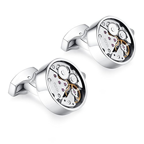 Honey Bear Gemelos Reloj relojería Mecanismo Steampunk de relojería para Hombre Camisa Redonda, Acero Inoxidable Regalo de Boda de Negocios con Caja (Plata) Honey Bear Gemelos Reloj relojería Mecanismo Steampunk de relojería para Hombre Camisa Redonda, Acero Inoxidable Regalo de Boda de Negocios con Caja (Plata)