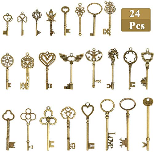 HONMIED 24 Pcs llaves de Bronce Antiguo Colgante de Joyería llaves Antiguas Accesorios de Decoración Exquisitos Adornos de Metal Dijes Para Pulseras y Accesorios de Joyería de Bricolaje, 5-9mm