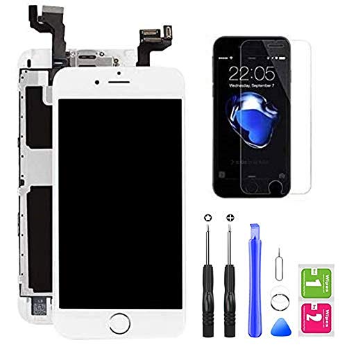 Hoonyer Pantalla para iPhone 6S Pantalla táctil LCD Pantalla digitalizadora Herramientas de reparación (con botón de Inicio, cámara Frontal,Sensor de proximidad, Altavoz) Blanco