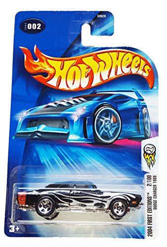 Hot Wheels 2004-002 First Editions 1969 Dodge Charger Black w/Flames 1:64 Scale by